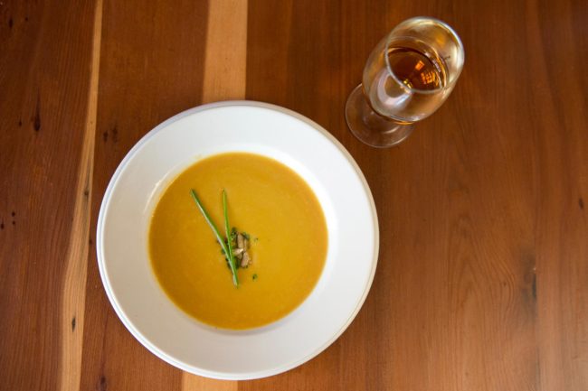 Butternut squash soup and wine