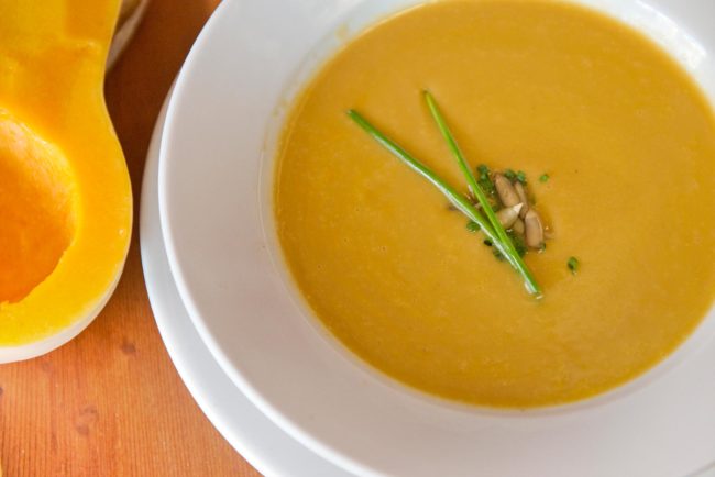 Butternut squash soup with fresh herbs