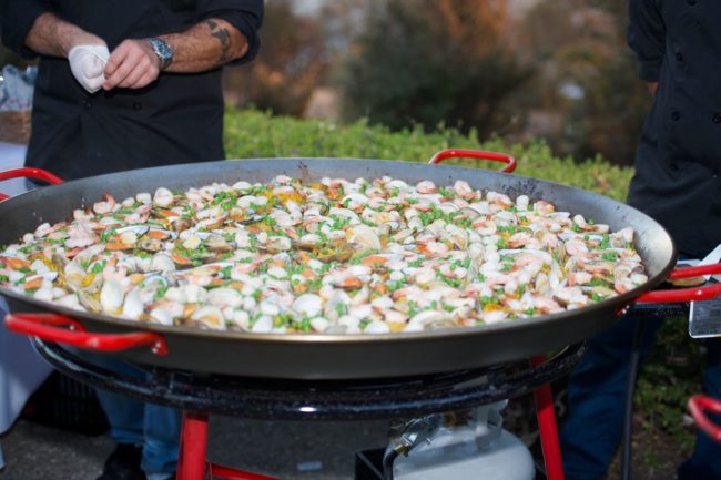 Large pan of paella